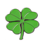 A green Irish 4 Leaf Clover pin badge with a black outline.
