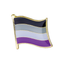 An enamel pin badge featuring the Asexual flag with a metal butterfly clutch, primarily in purple and blue colors. © Tigoli® 2026 All Rights Reserved Panda Loco Ltd