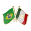 Enamel pin badges featuring the flags of Brazil and Mexico in green, white, red, and blue colors.