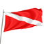 A red and white diver down flag waving in the wind.