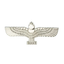 A silver pin badge in the shape of an eagle with its wings spread out. © Tigoli® 2026 All Rights Reserved Panda Loco Ltd