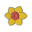 A daffodil yellow flower pin badge with a red center, made of brass plated iron with a hard enamel finish. © Tigoli® 2026 All Rights Reserved Panda Loco Ltd
