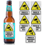 A collection of five 'Fridge Monitored By CCTV' stickers in a yellow and black color scheme, displayed next to a beer bottle labeled 'SCARY'. © Tigoli® 2026 All Rights Reserved Panda Loco Ltd