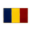 A rectangular enamel pin badge featuring the colors of the Romanian flag, with a blue background and a yellow and red stripe across the center. © Tigoli® 2026 All Rights Reserved Panda Loco Ltd
