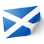 A sticker with the design of the Scotland flag, featuring a blue and white saltire on a corner peeled up to reveal a white background. © Tigoli® 2026 All Rights Reserved Panda Loco Ltd