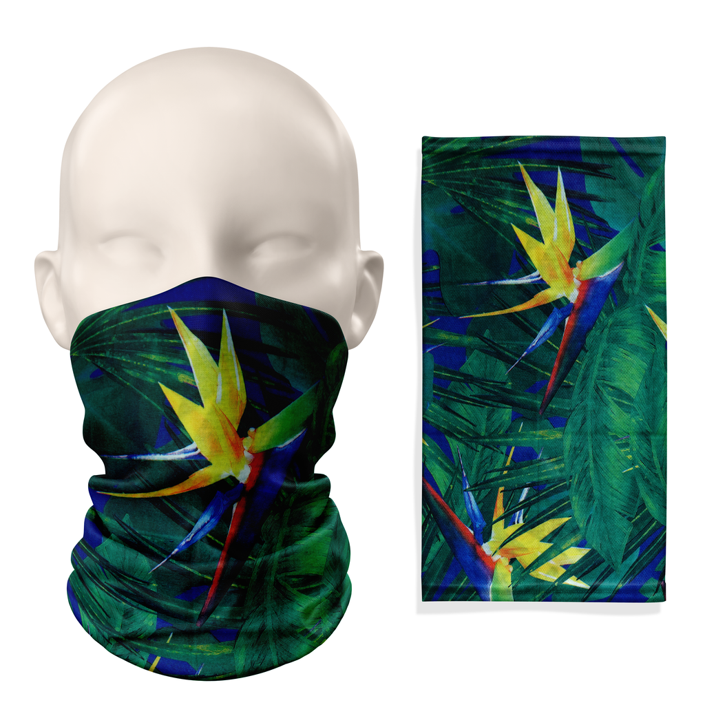 Cubrecuello tropical de flor de ave del paraíso – Mascarilla transpirable, protector facial tipo cuello de pescador
