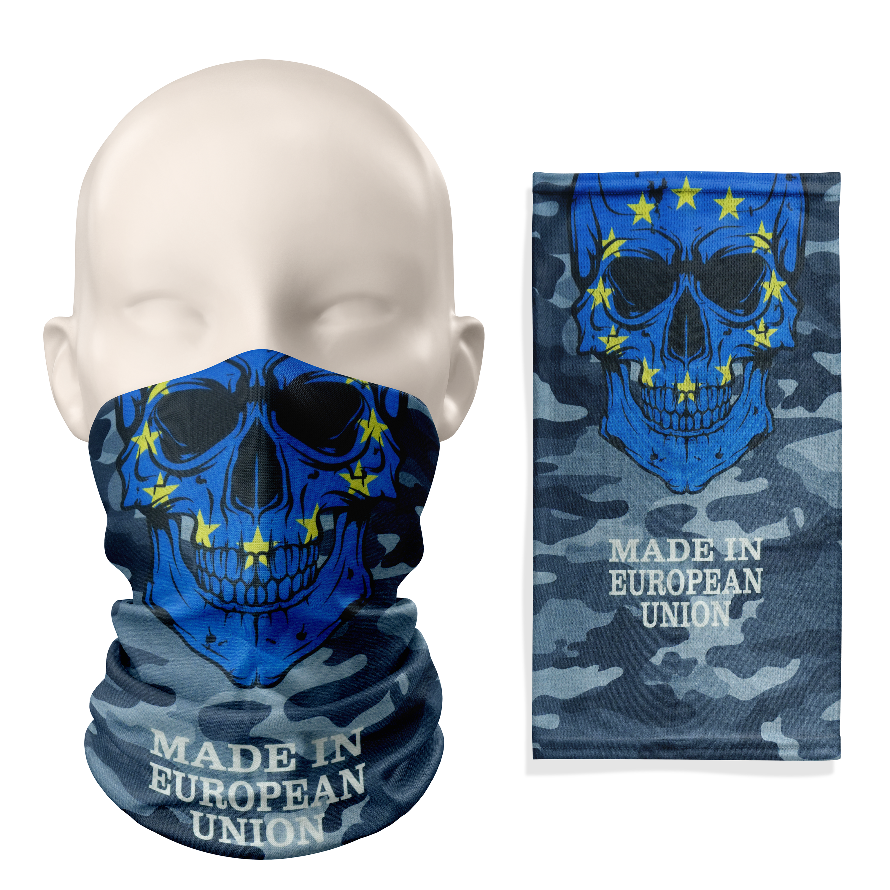 Pasamontañas tipo bandana con bandera de calavera Hecho en Europa – Mascarilla transpirable para el cuello como protección facial