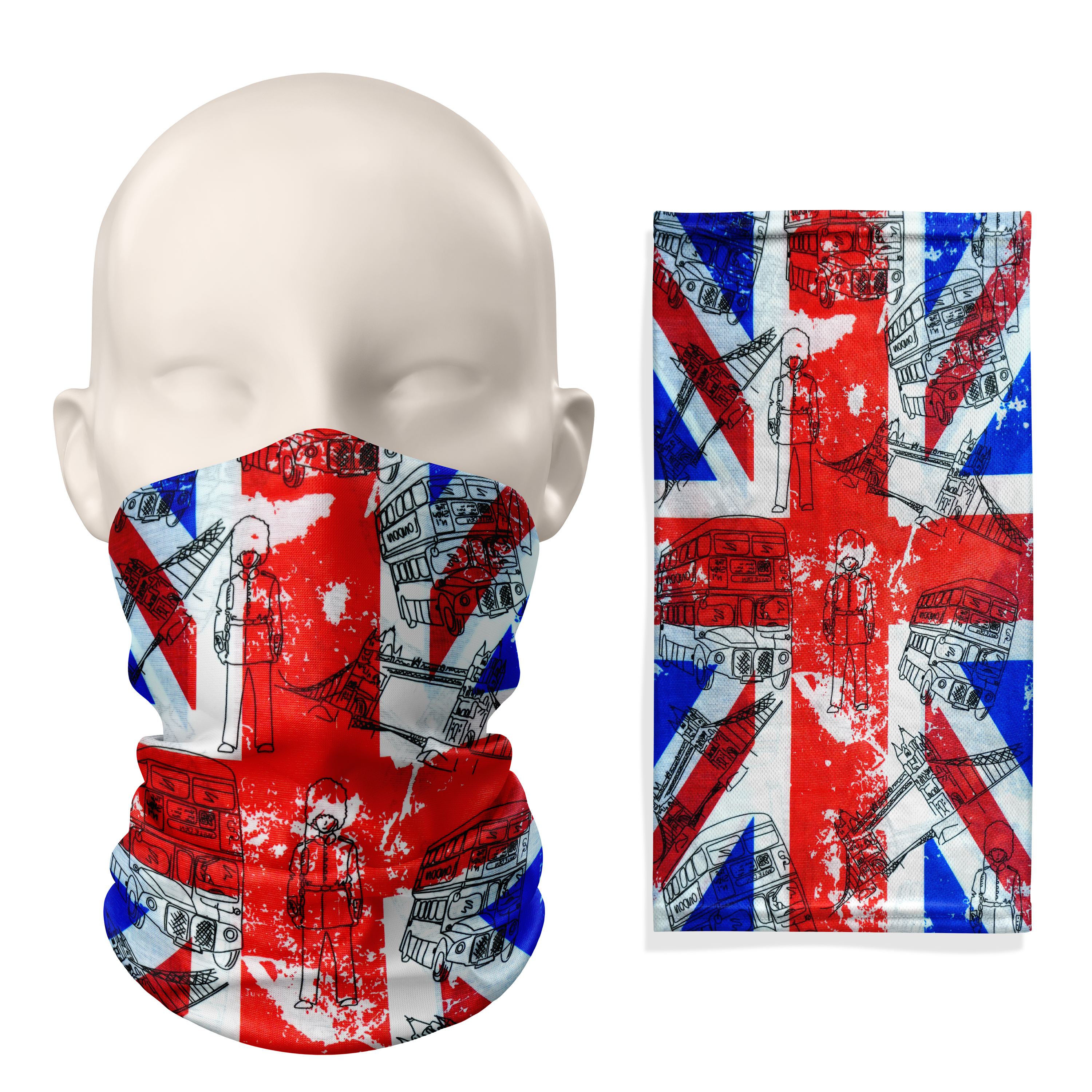 Bufanda de cuello con iconos de la Union Jack de Londres – Mascarilla transpirable, cubrecuello, cubrebocas