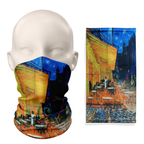 Cubrecuellos con estampado de "Terraza de café por la noche" – Mascarilla transpirable, tipo braga de cuello, para cubrir el rostro