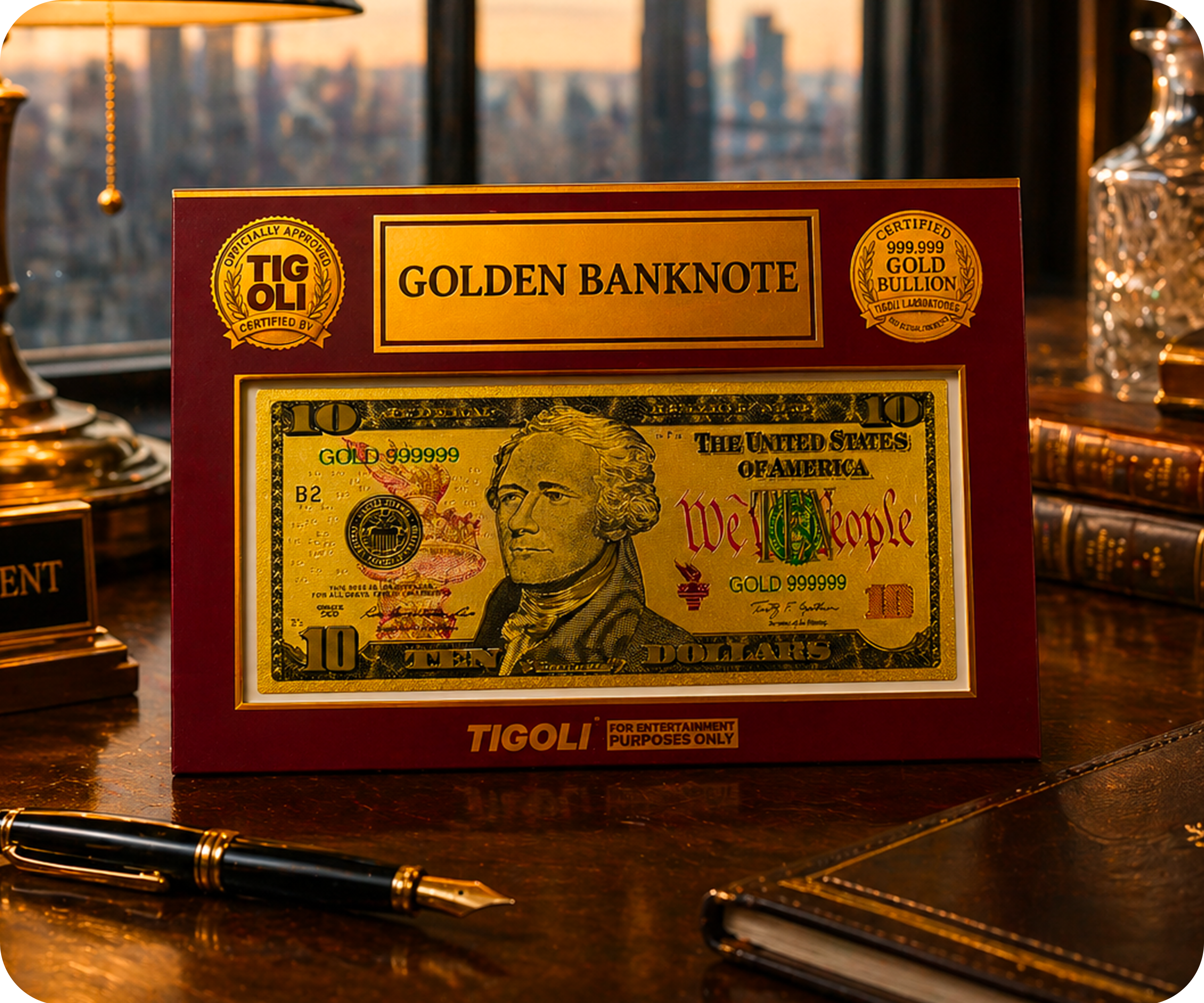 $10 Dollar United States of America Golden Banknote