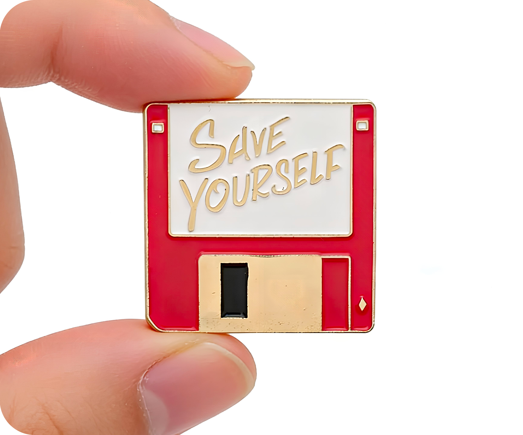 Save Yourself Floppy Disk Computer Pin Badge
