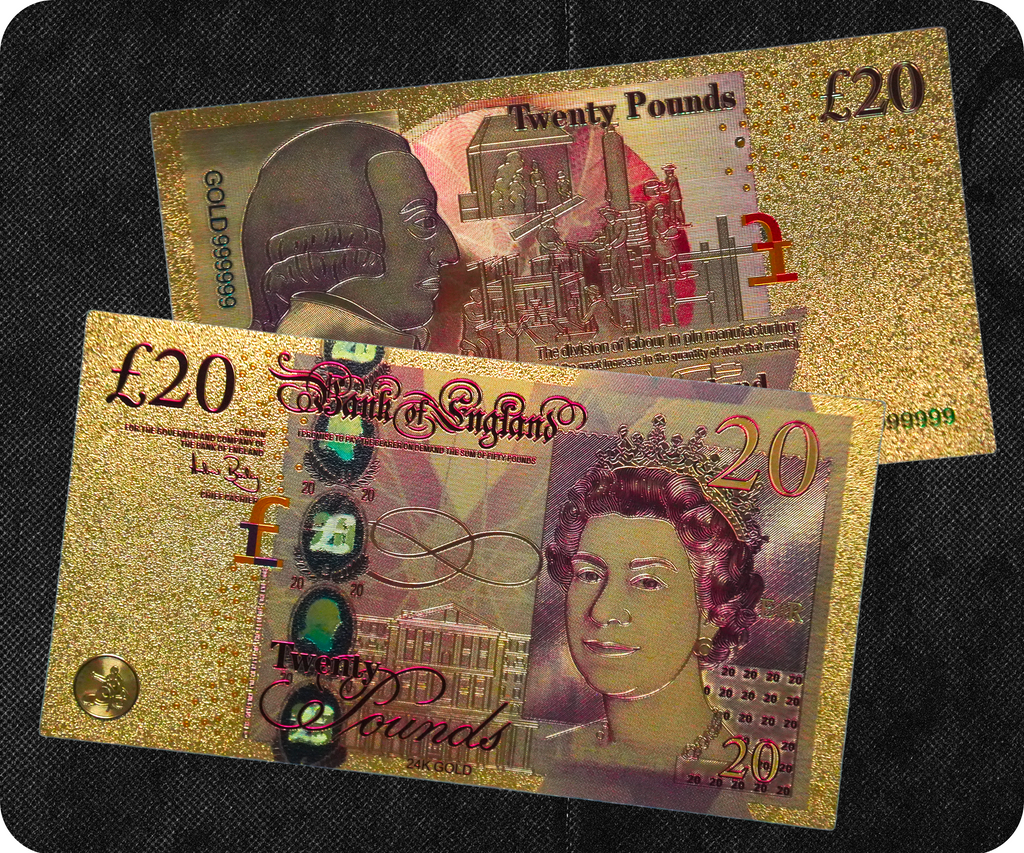 £20 United Kingdom Pounds Golden Banknote