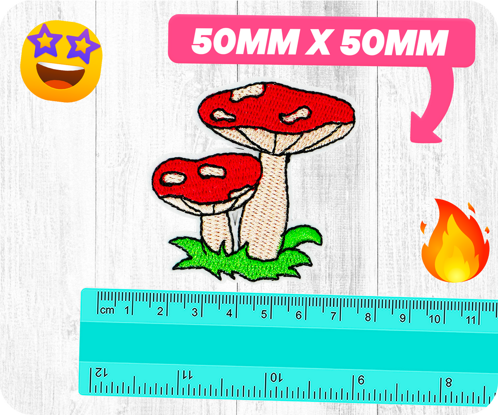 Two Red Mushrooms Toadstools Shroom Iron On Patch (5 x 5cm)