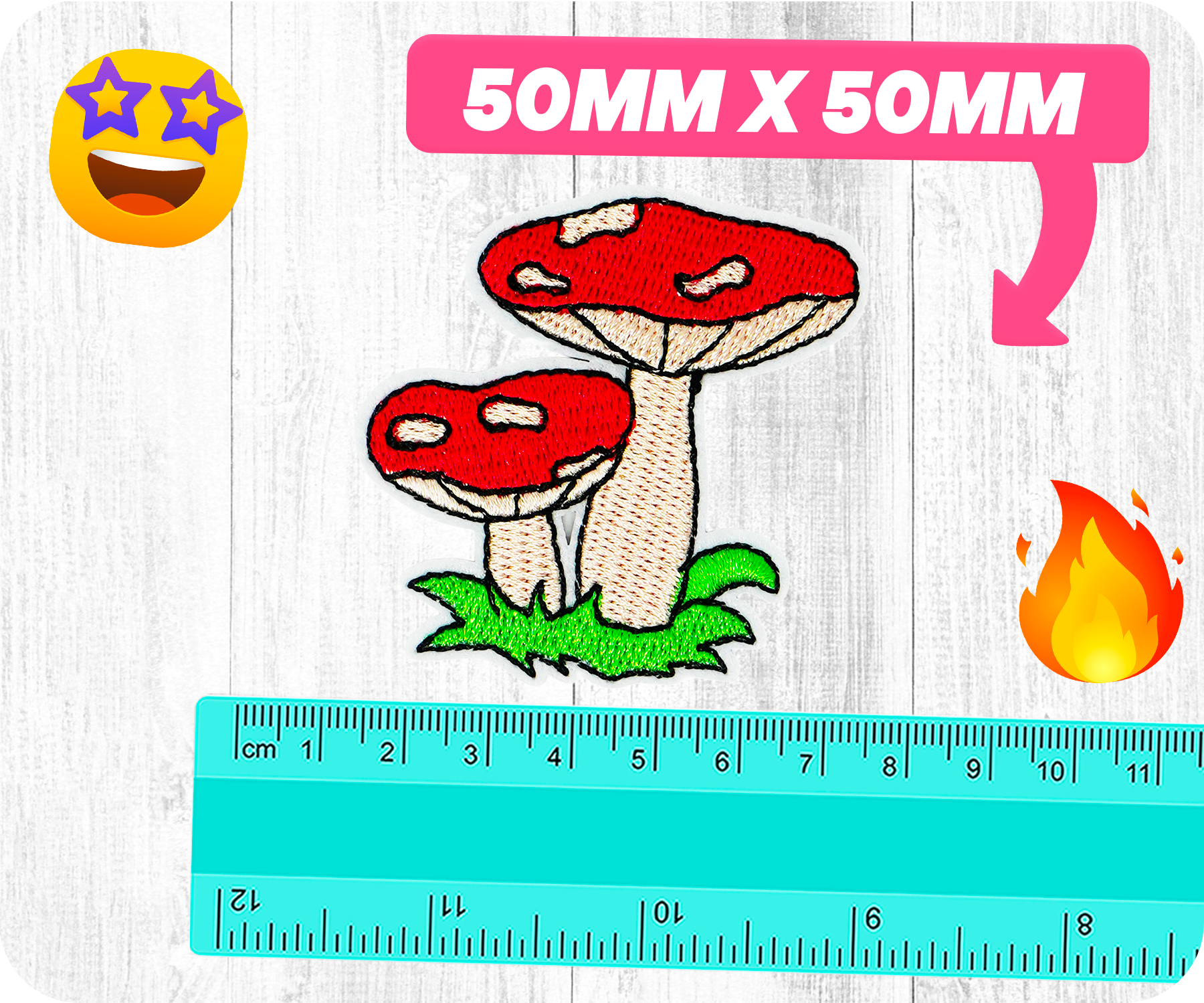 Two Red Mushrooms Toadstools Shroom Iron On Patch (5 x 5cm)