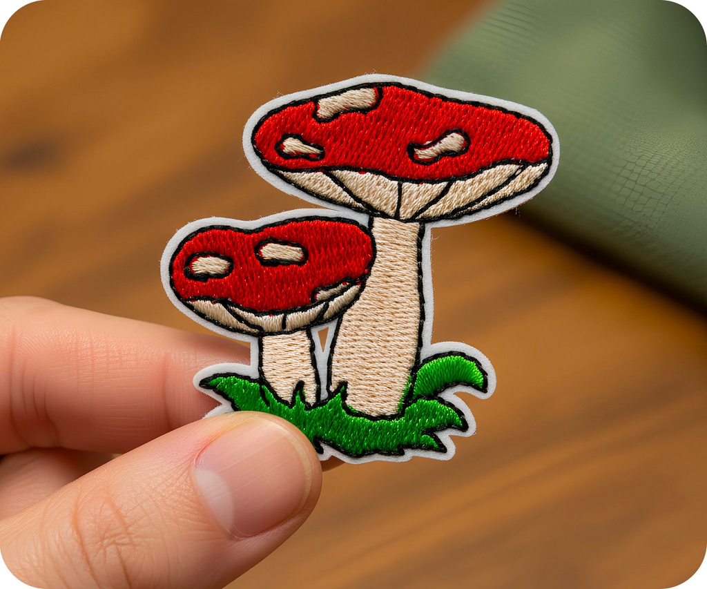 Two Red Mushrooms Toadstools Shroom Iron On Patch (5 x 5cm)