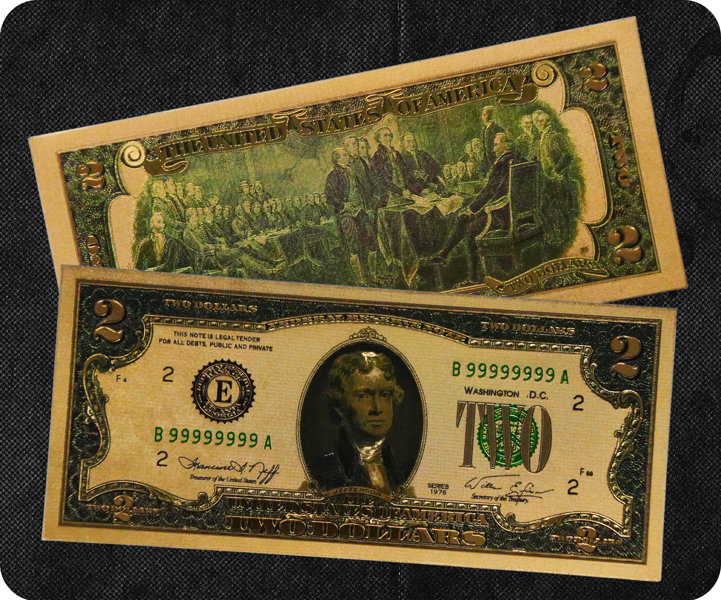 $2 Dollar United States of America Golden Banknote Secondary image