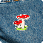 Two Red Mushrooms Toadstools Shroom Iron On Patch (5 x 5cm)