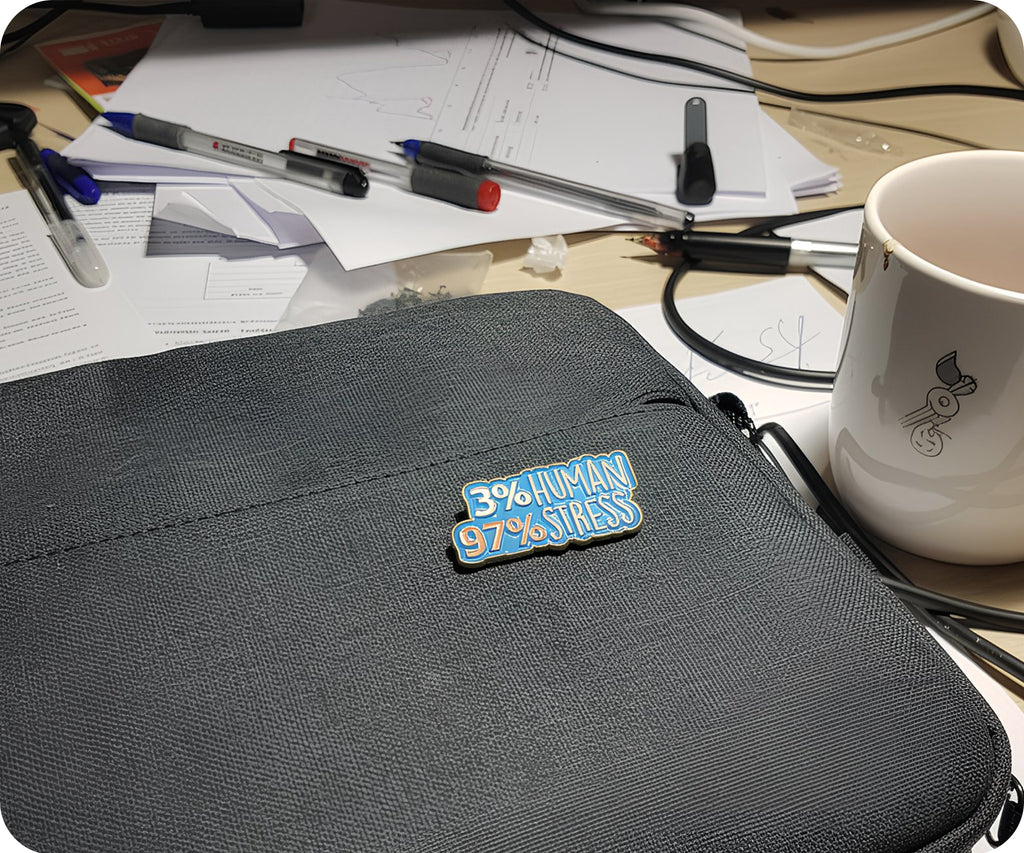 3% Human 97% Stress Pin Badge