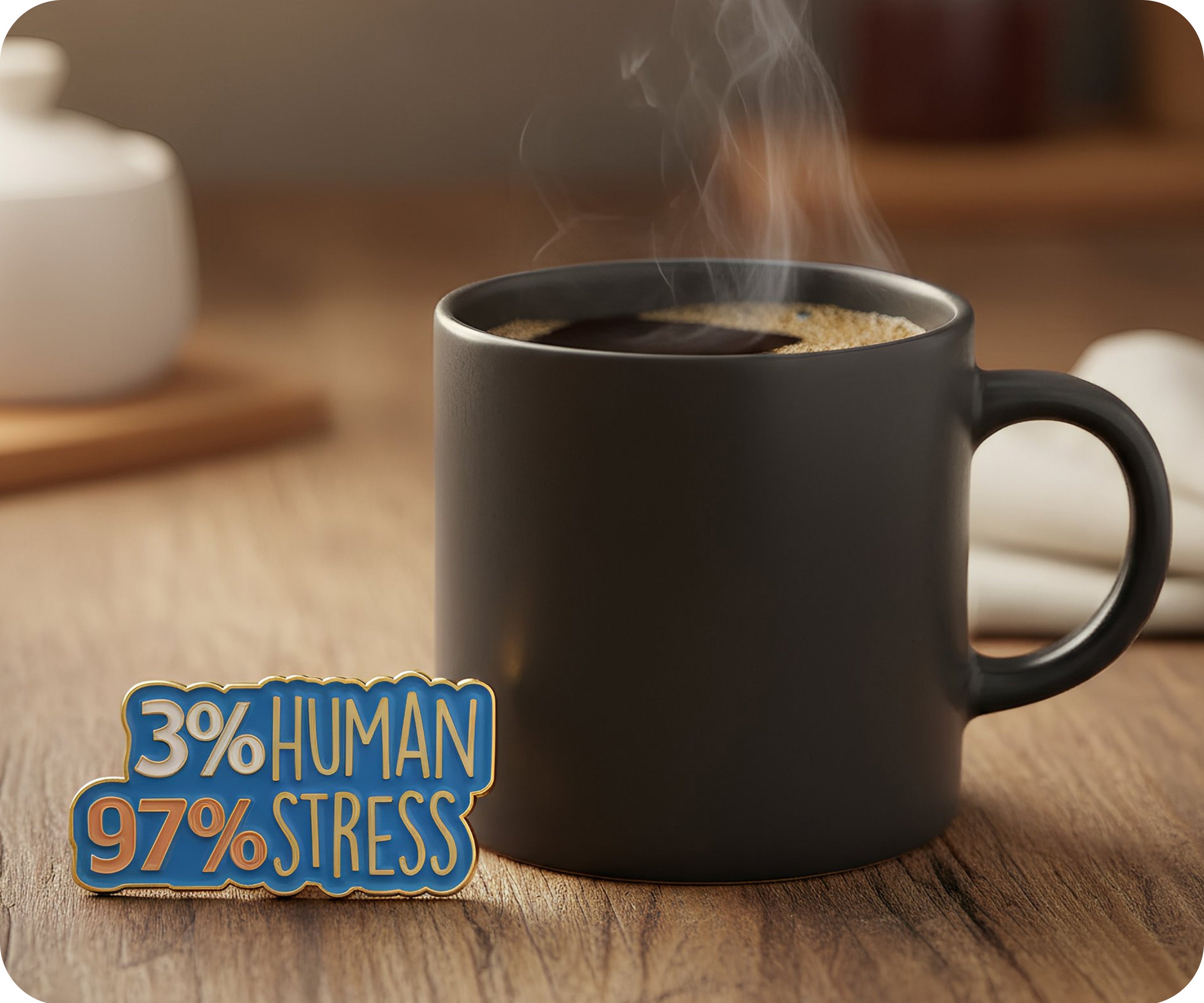 3% Human 97% Stress Pin Badge