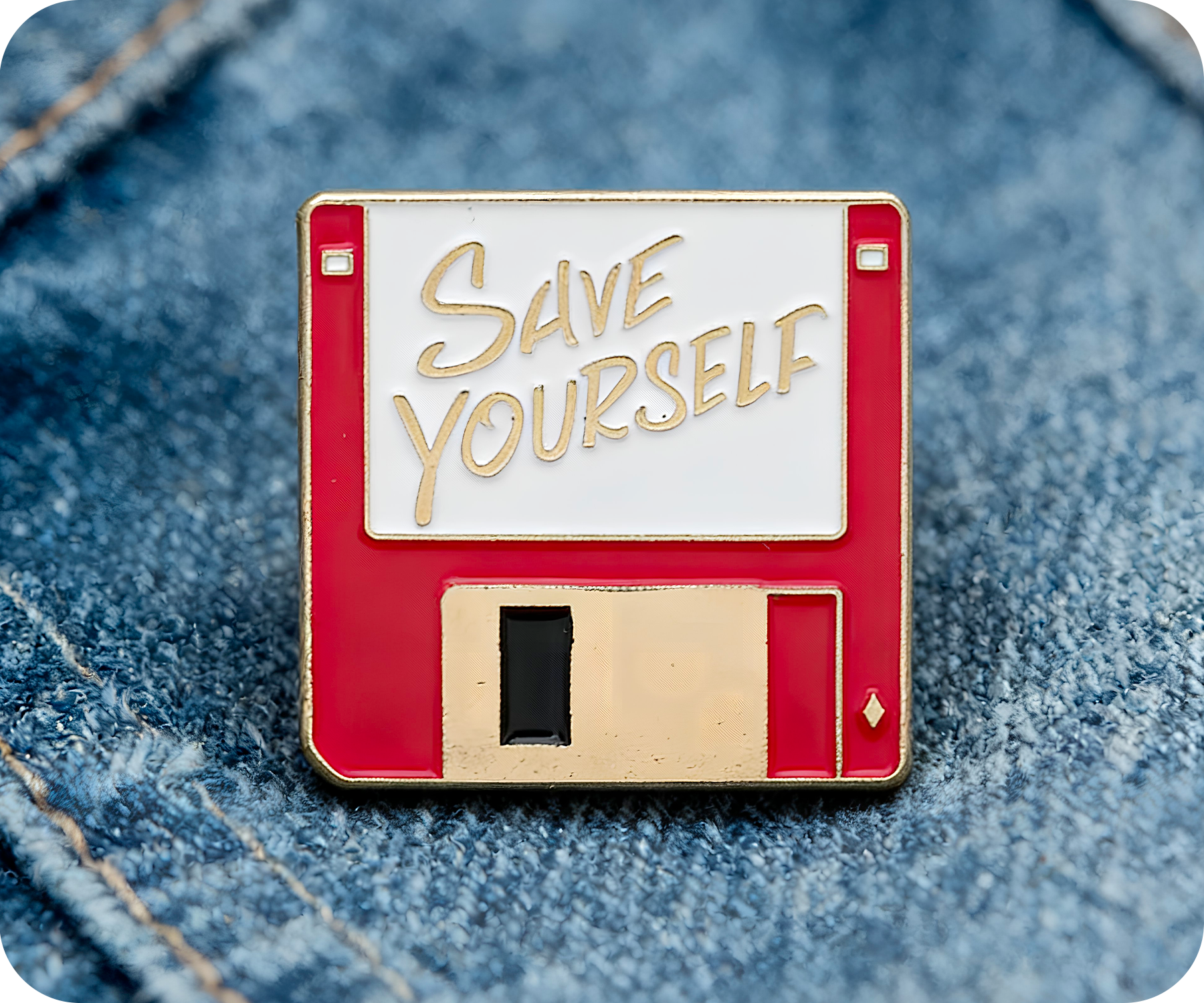 Save Yourself Floppy Disk Computer Pin Badge