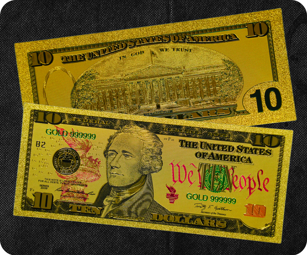 $10 Dollar United States of America Golden Banknote