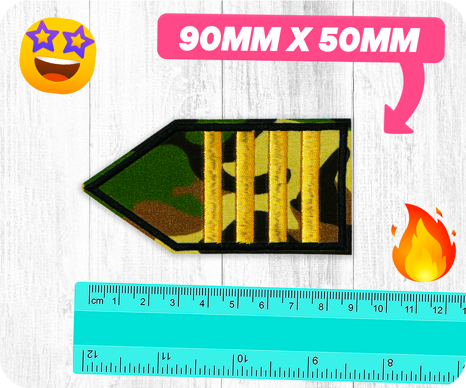 Captain 4 Gold Stripe Military Rank Epaulette Iron On Patch (9 x 5cm)