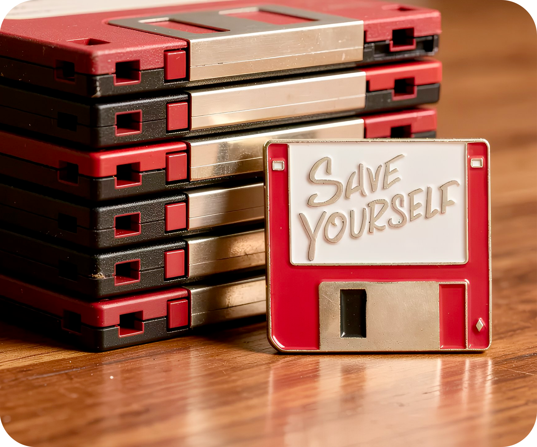 Save Yourself Floppy Disk Computer Pin Badge