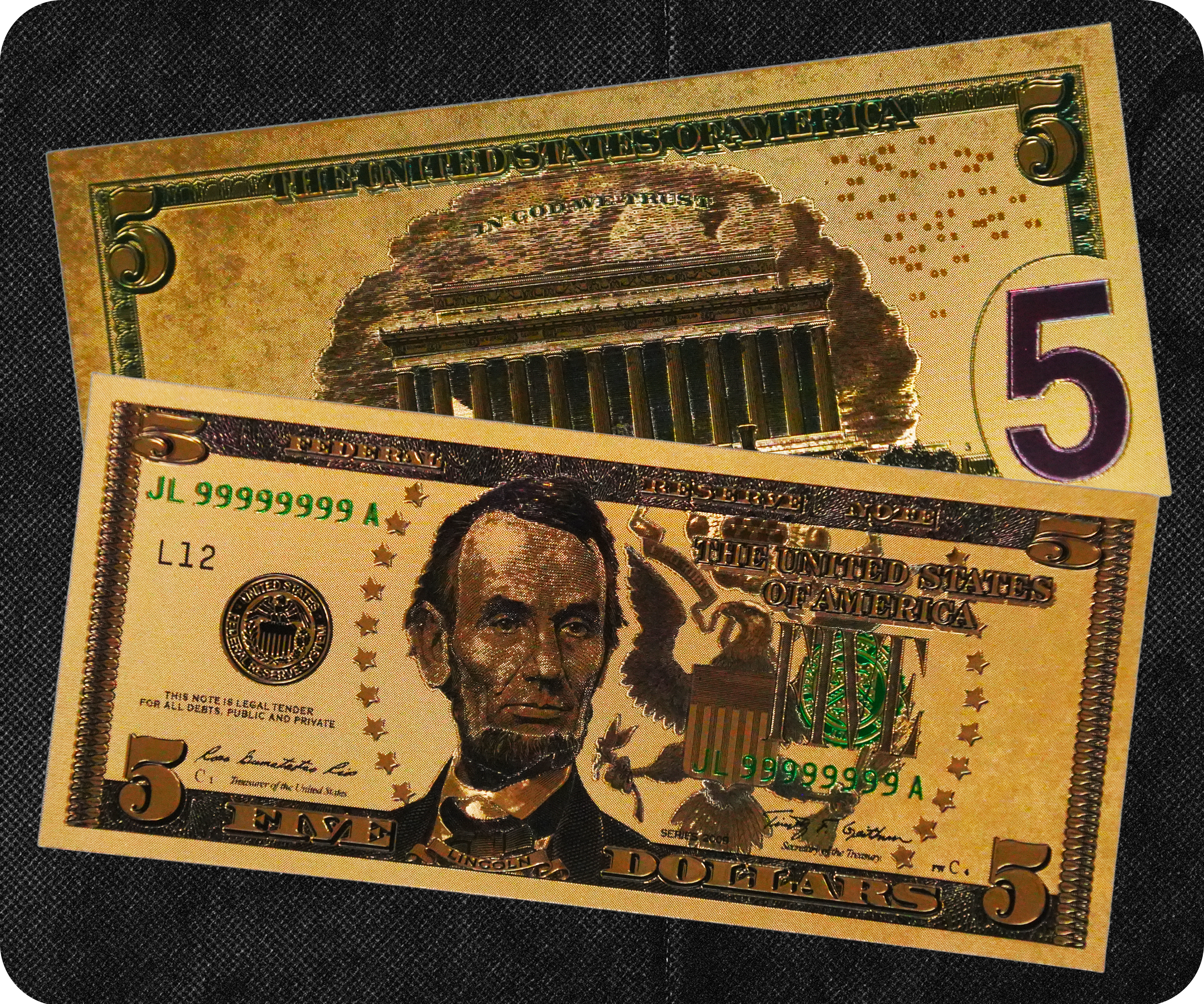 $5 Dollar United States of America Golden Banknote Secondary image