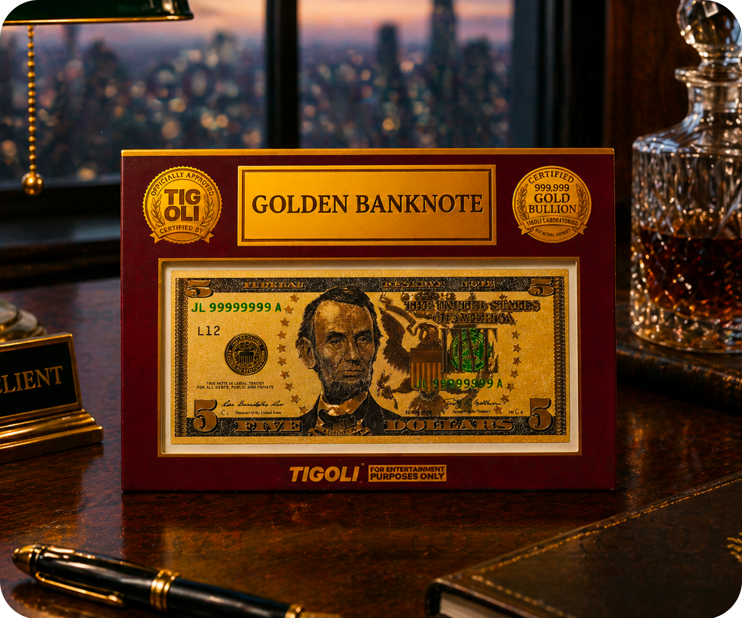 $5 Dollar United States of America Golden Banknote