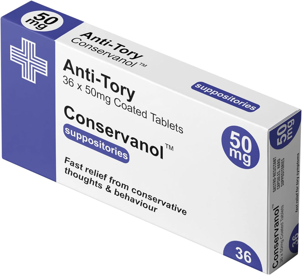 Anti-Tory Conservative Pill Medication Box Realistic Prescription Joke Gag Funny + Free Prescription Bag
