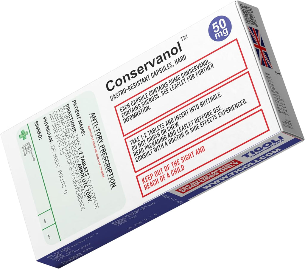 Anti-Tory Conservative Pill Medication Box Realistic Prescription Joke Gag Funny + Free Prescription Bag