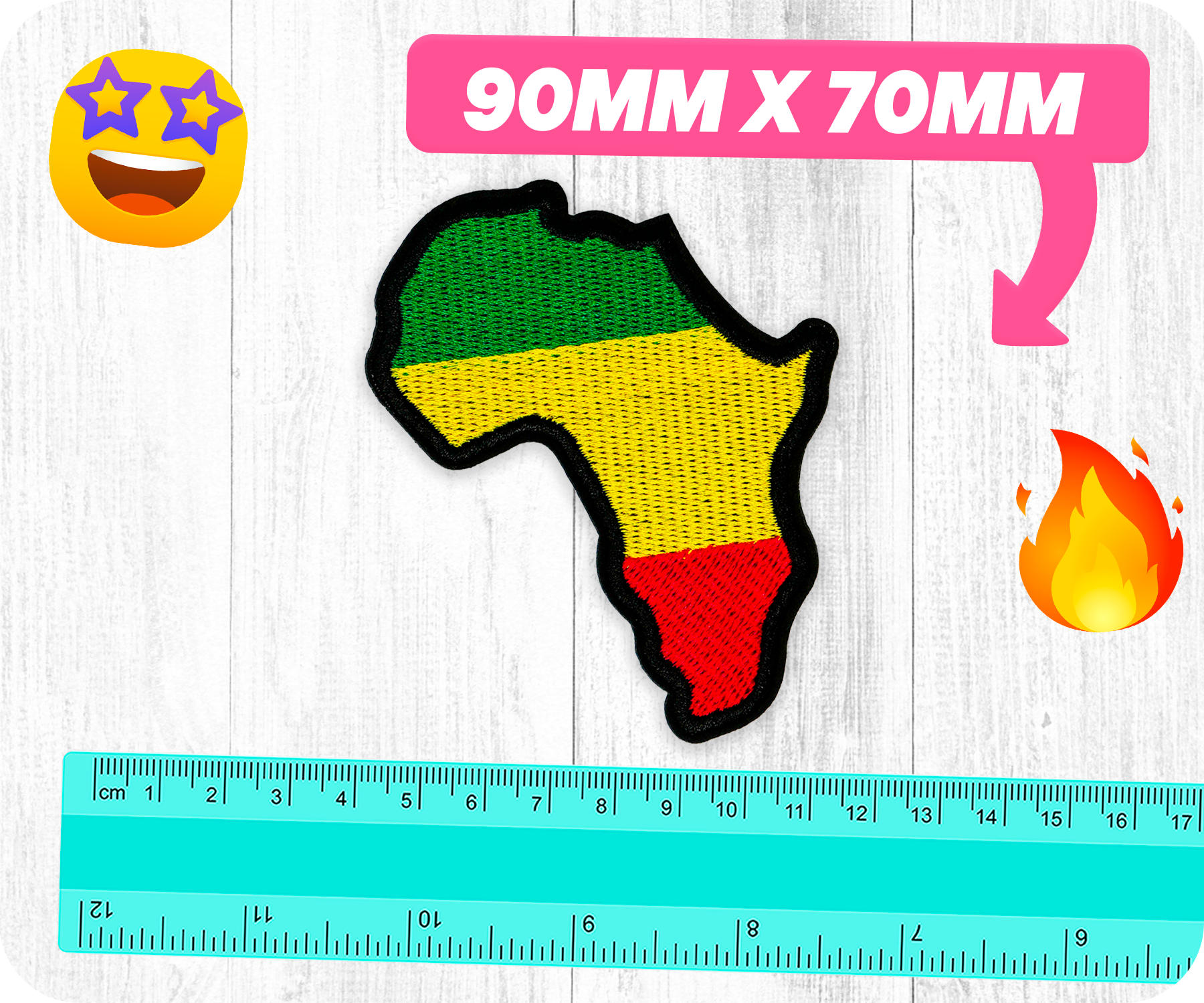 Africa Continent Shape & Flag Iron On Patch (9 x 7cm)