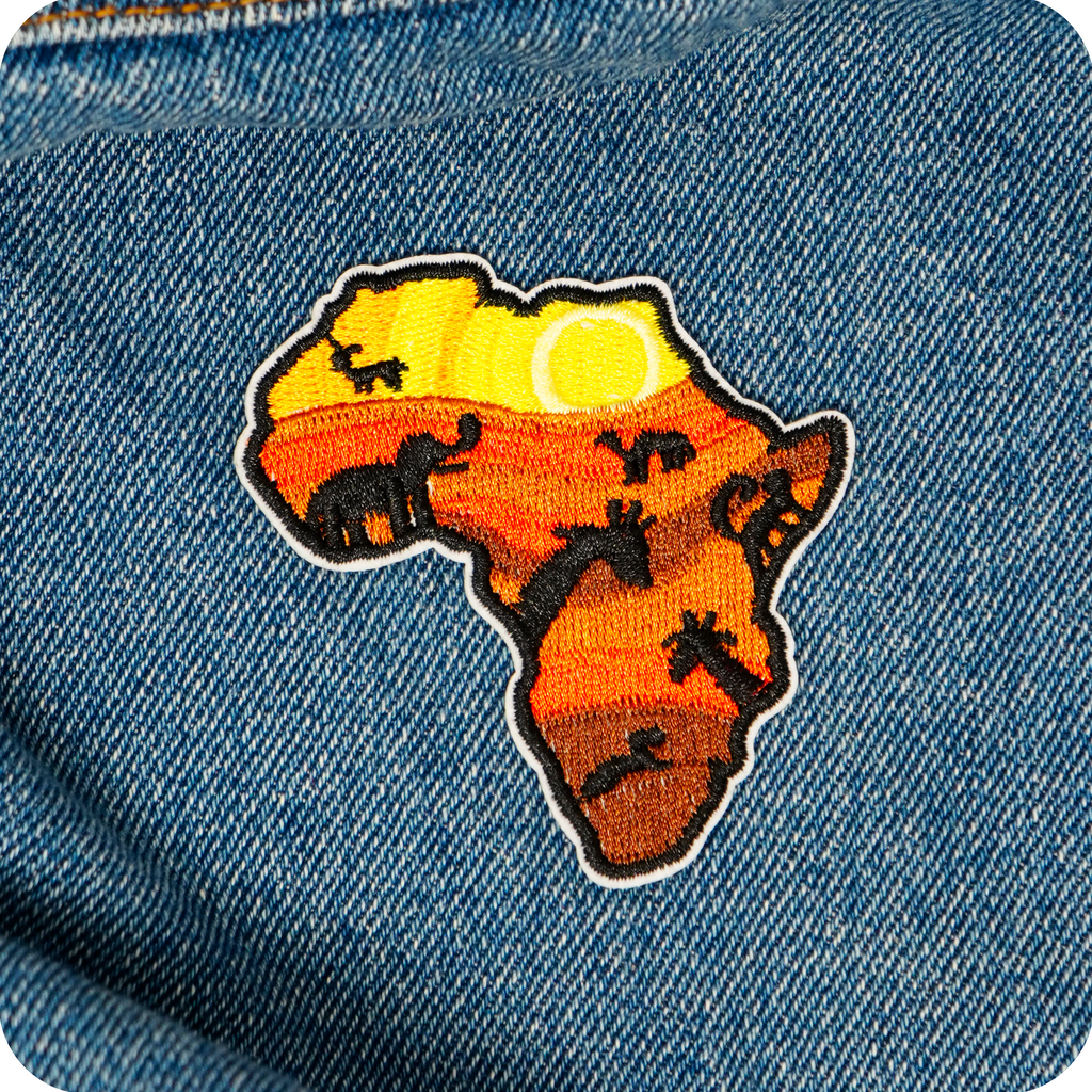 Africa Continent Shape Safari Animals Iron On Patch (7 x 6.5cm)