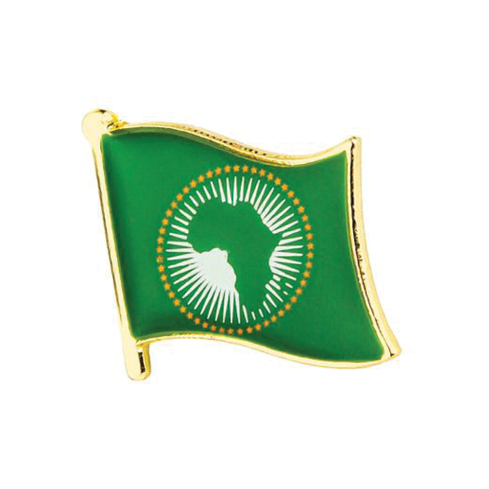 A metal enamel pin badge featuring the African Union flag. © Tigoli® 2026 All Rights Reserved Panda Loco Ltd 