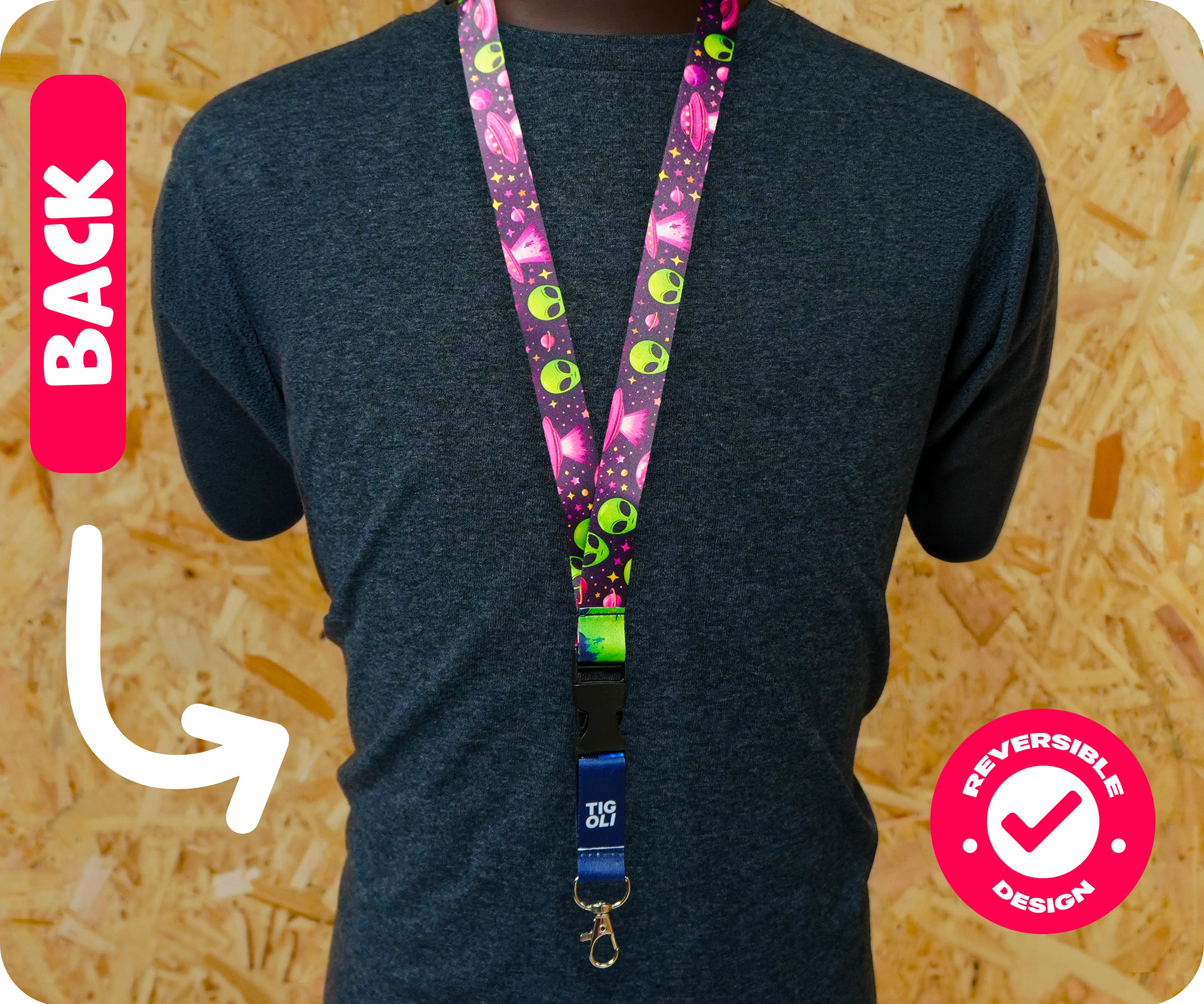 Alien Space UFO Galaxy Neon Planets Sci-Fi Lanyard