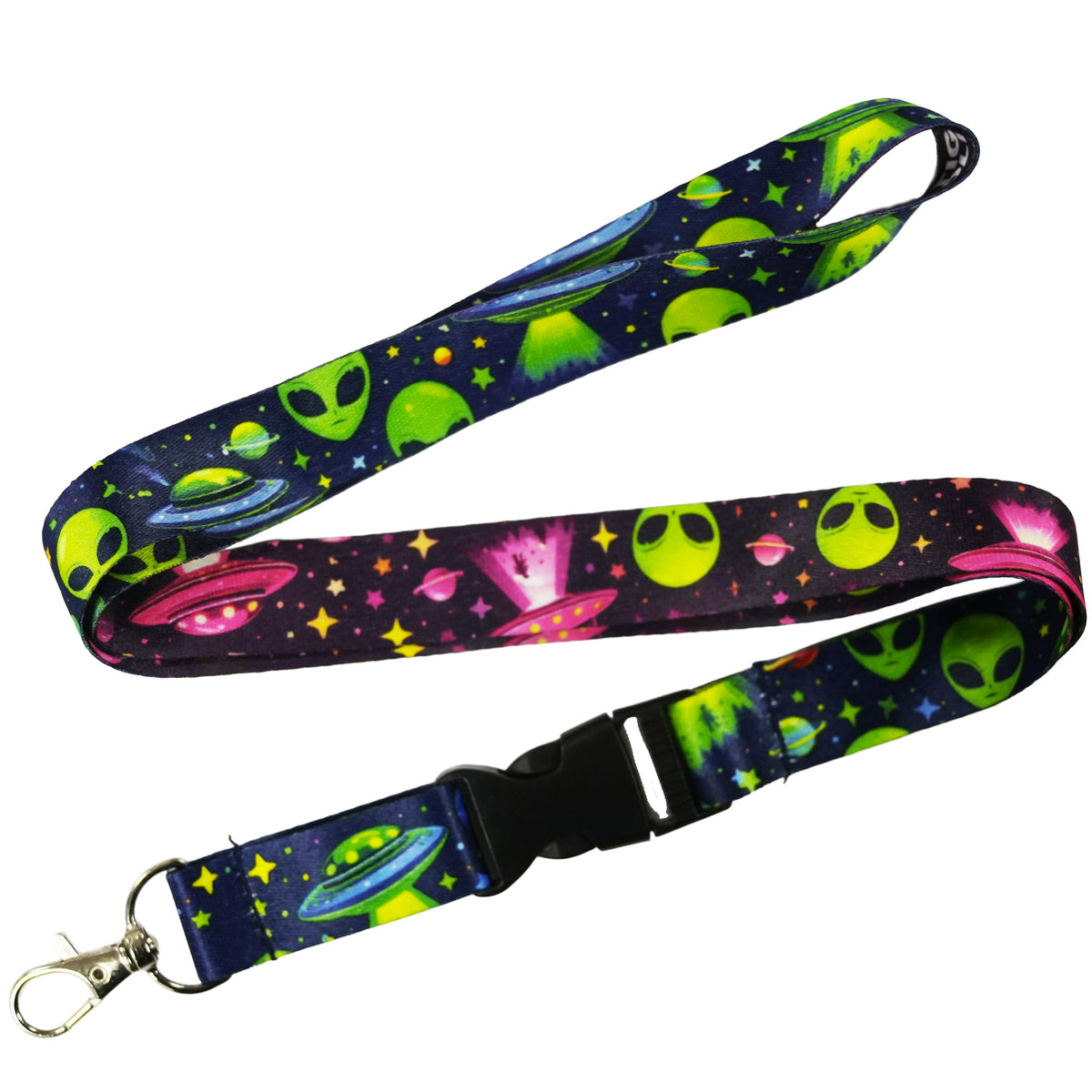 Alien Space UFO Galaxy Neon Planets Sci-Fi Lanyard