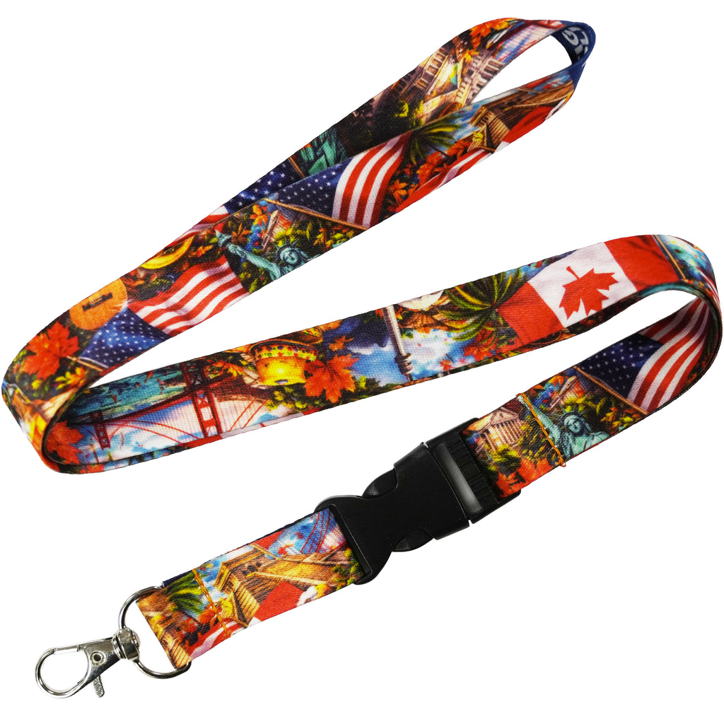 North America Culture Flag USA Canada Patriotic Lanyard