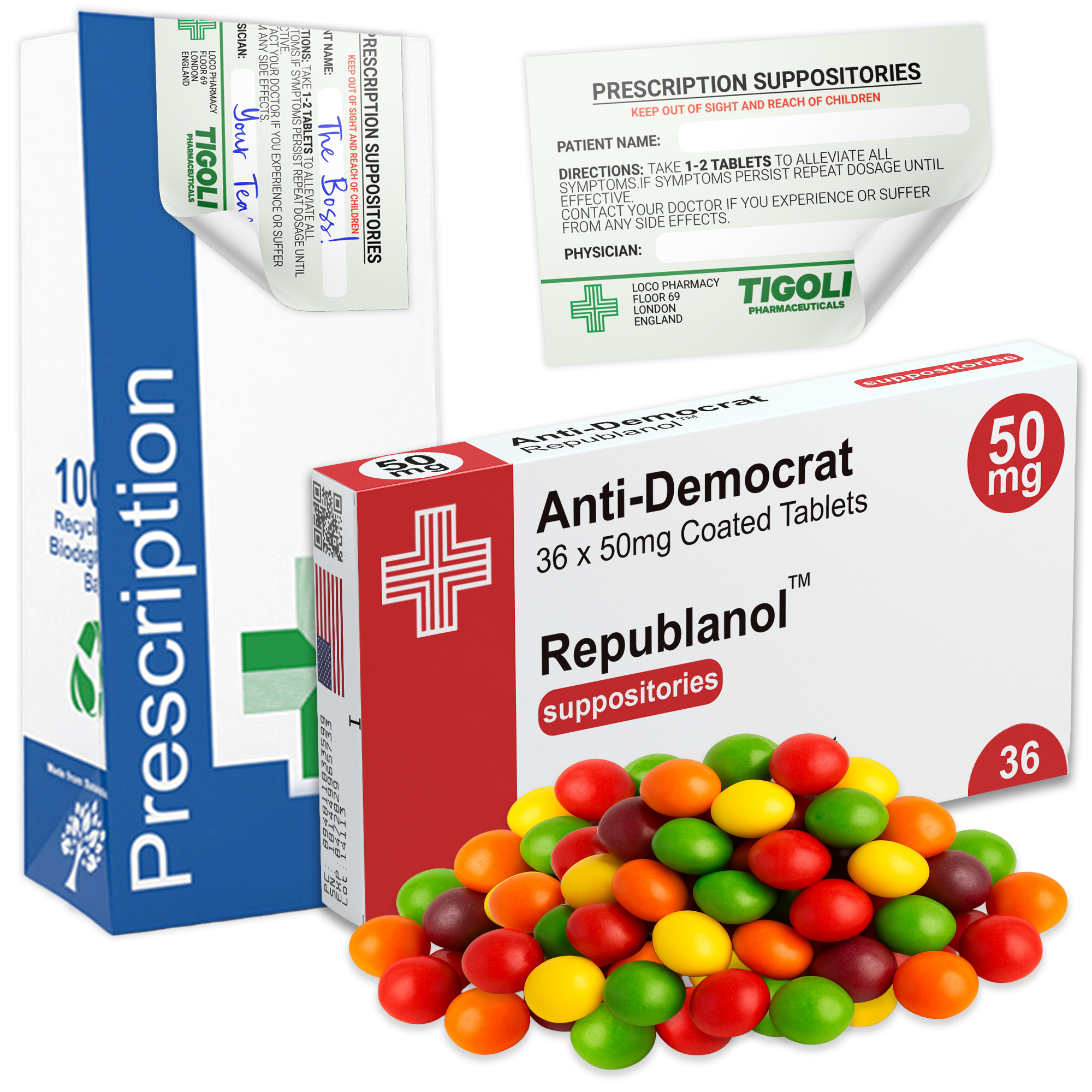 Caramelos de broma recetados para anti-demócratas Republicanol, 36g | Vegano y vegetariano Imagen principal del producto
