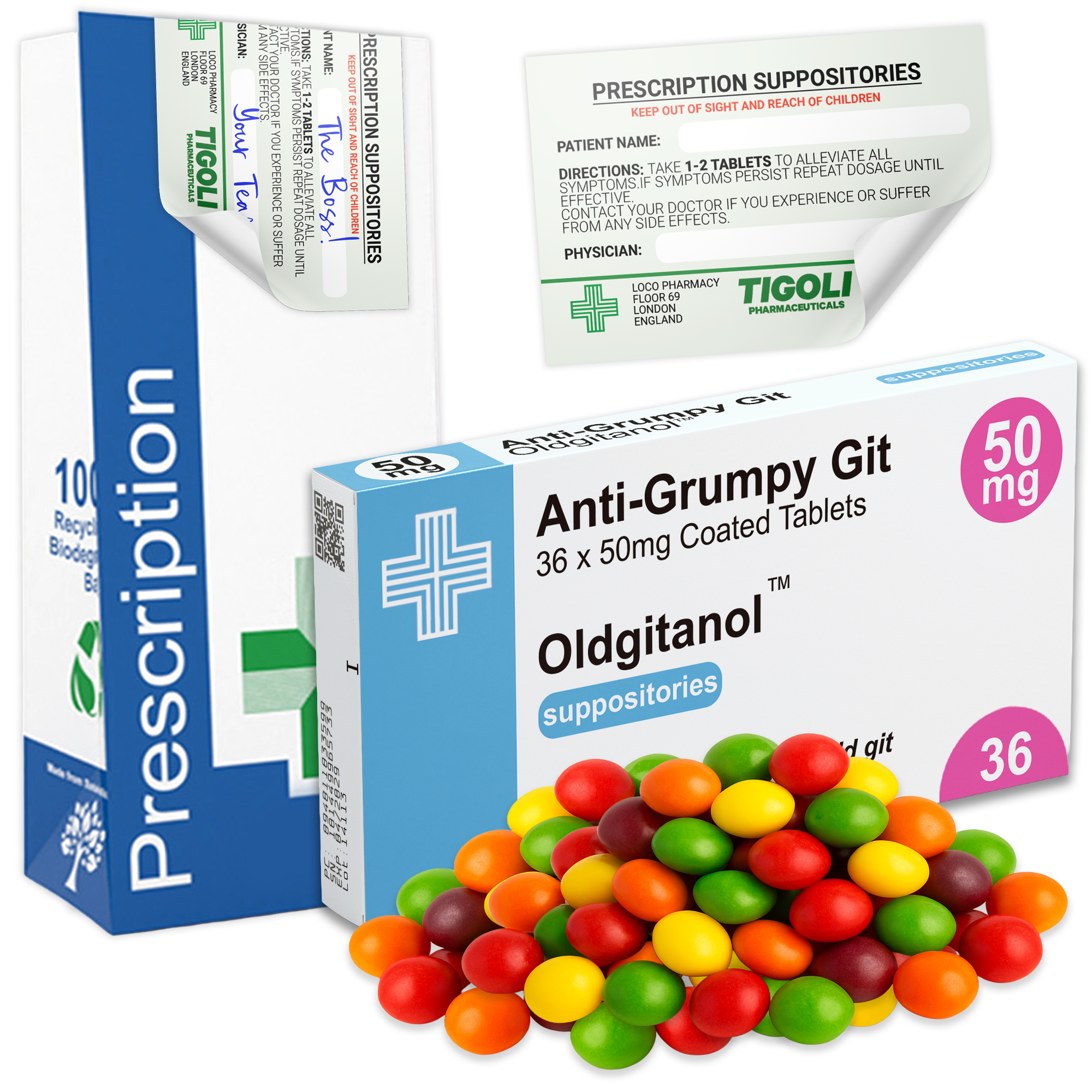 Caramelos de broma con receta médica anti-coños, 36 g | Veganos y vegetarianos Imagen principal del producto