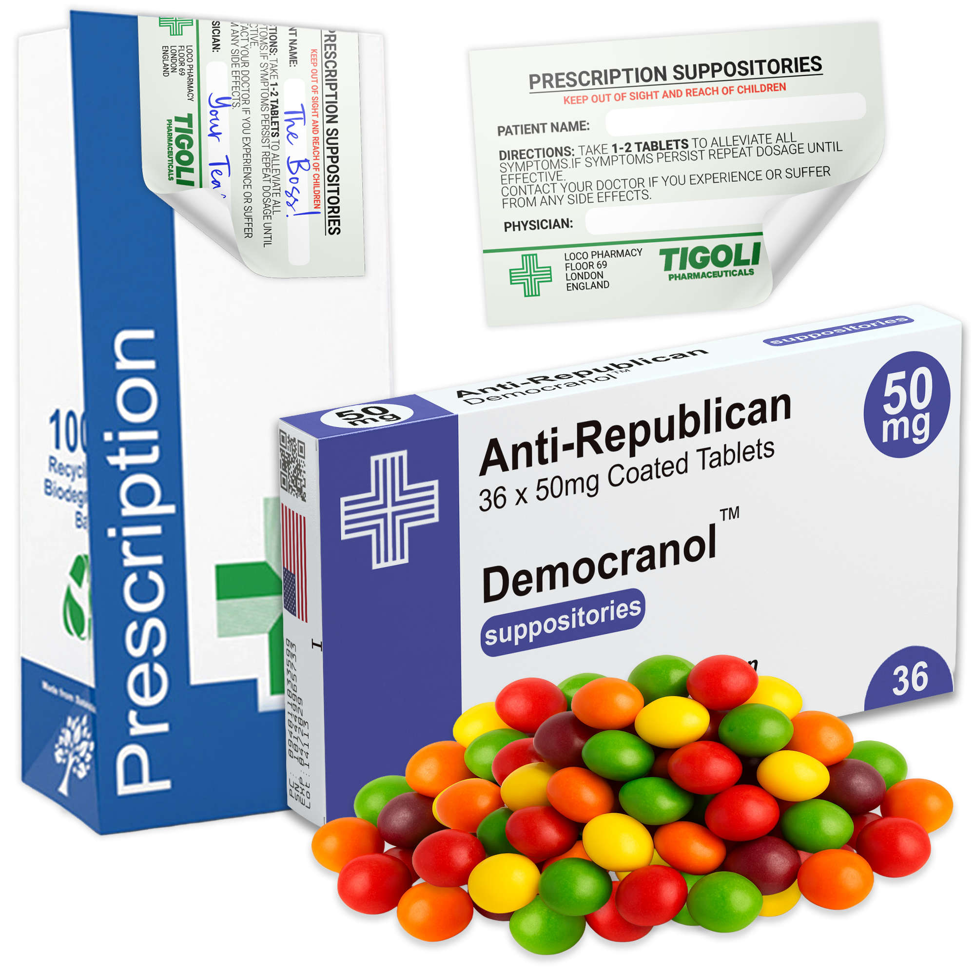 Caramelos de broma recetados de demócratas anti-republicanos, 36g | Vegano y vegetariano Imagen principal del producto
