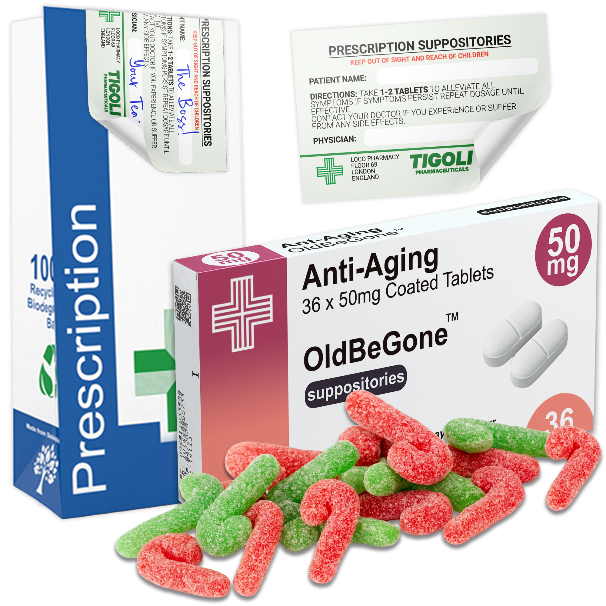 Caramelos de broma con receta médica anti-coños, 36 g | Veganos y vegetarianos Imagen principal del producto