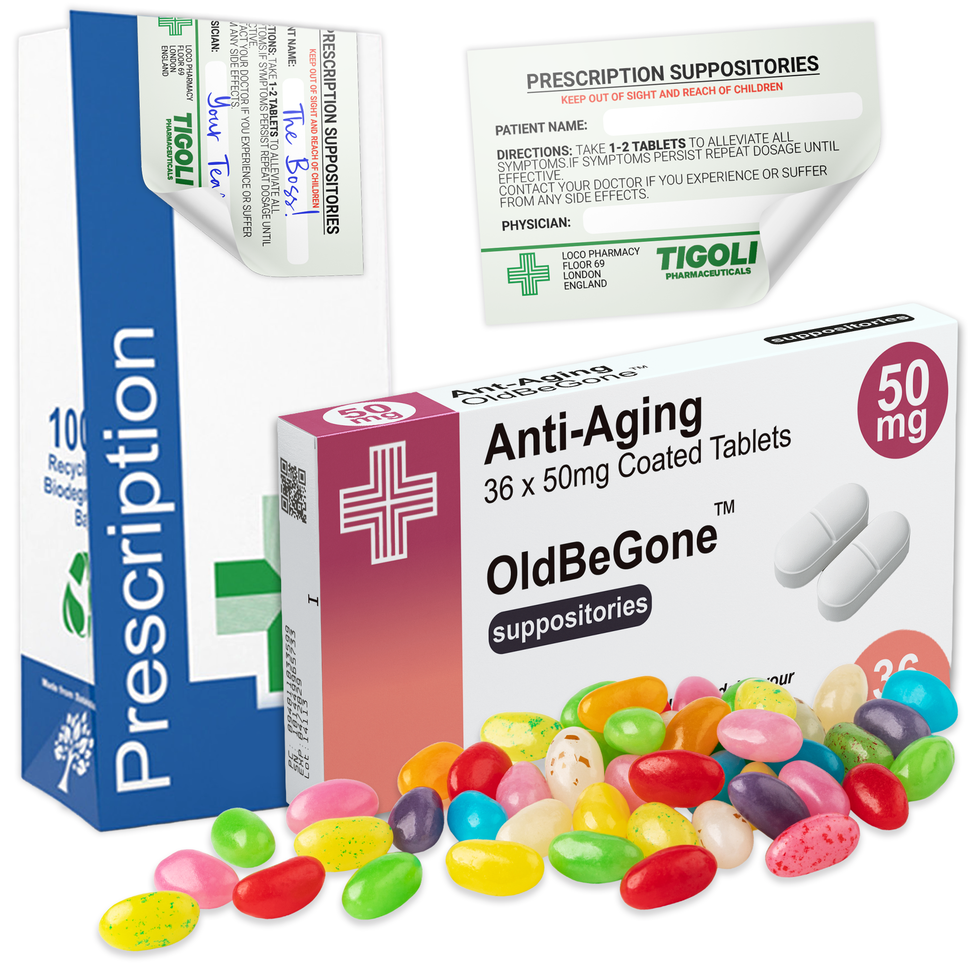 Caramelos de broma con receta médica anti-coños, 36 g | Veganos y vegetarianos Imagen principal del producto