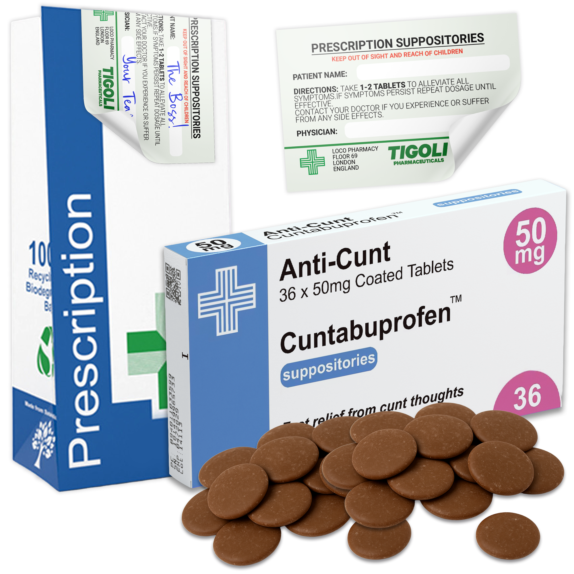 Caramelos de broma con receta médica anti-coños, 36 g | Veganos y vegetarianos Imagen principal del producto