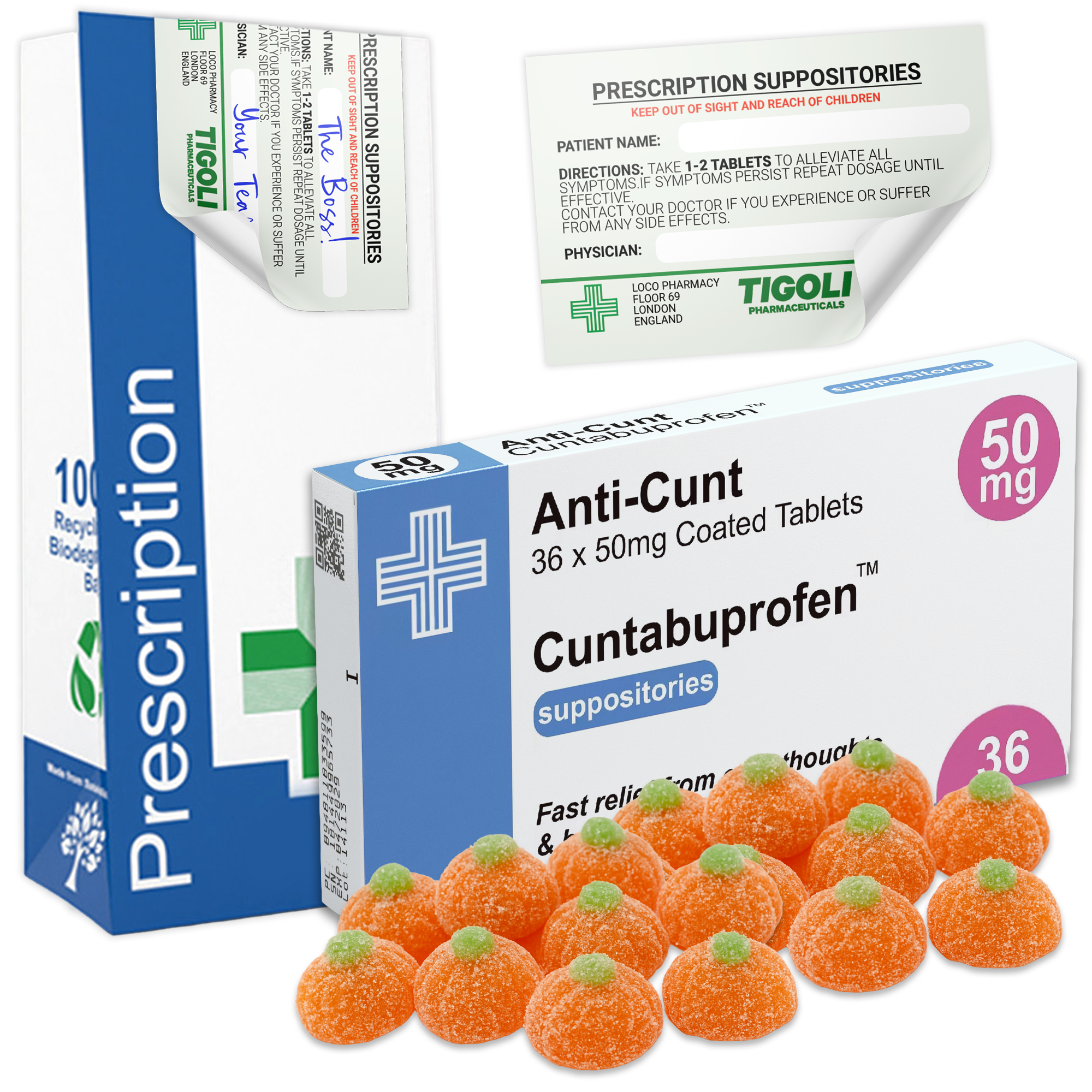 Caramelos de broma con receta médica anti-coños, 36 g | Veganos y vegetarianos Imagen principal del producto