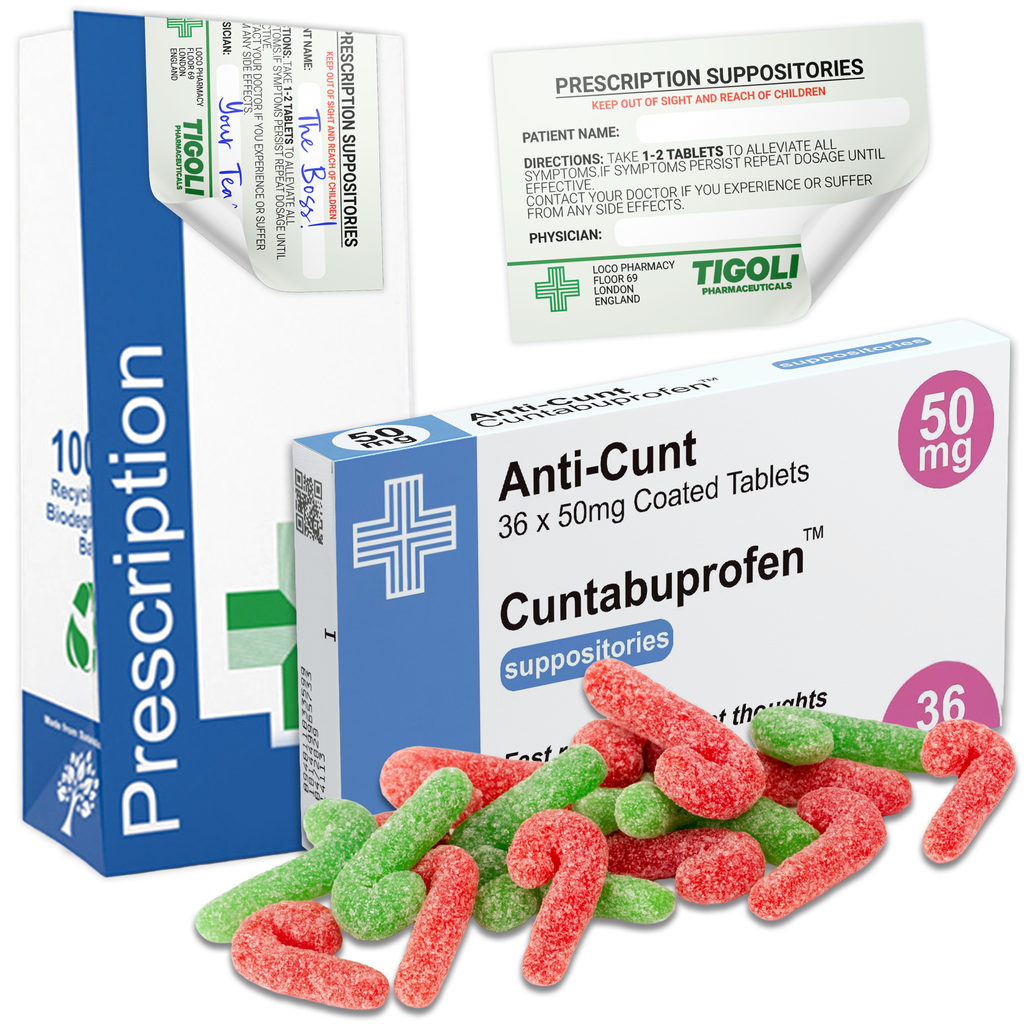 Anti-Cunt Prescription Joke Xmas Candy Canes, 36g | Vegan & Vegetarian