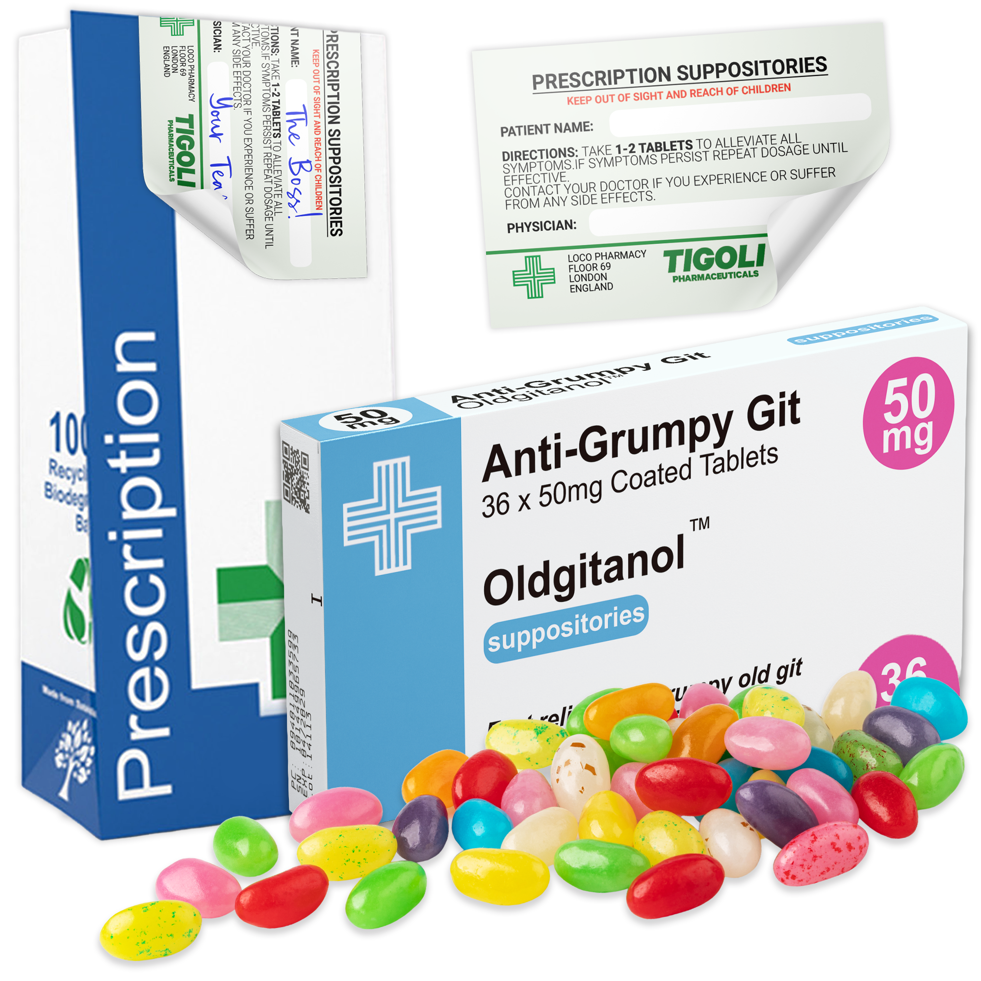 Anti-Grumpy Git Prescription Joke Jelly Beans, 60g | Vegan & Vegetarian