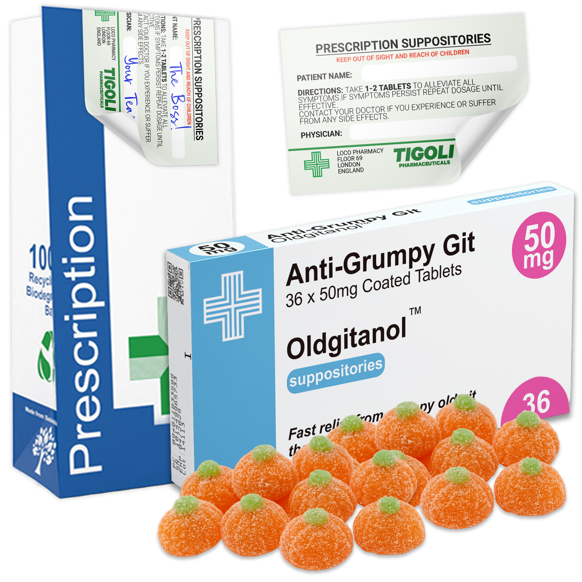 Caramelos de broma con receta médica anti-coños, 36 g | Veganos y vegetarianos Imagen principal del producto