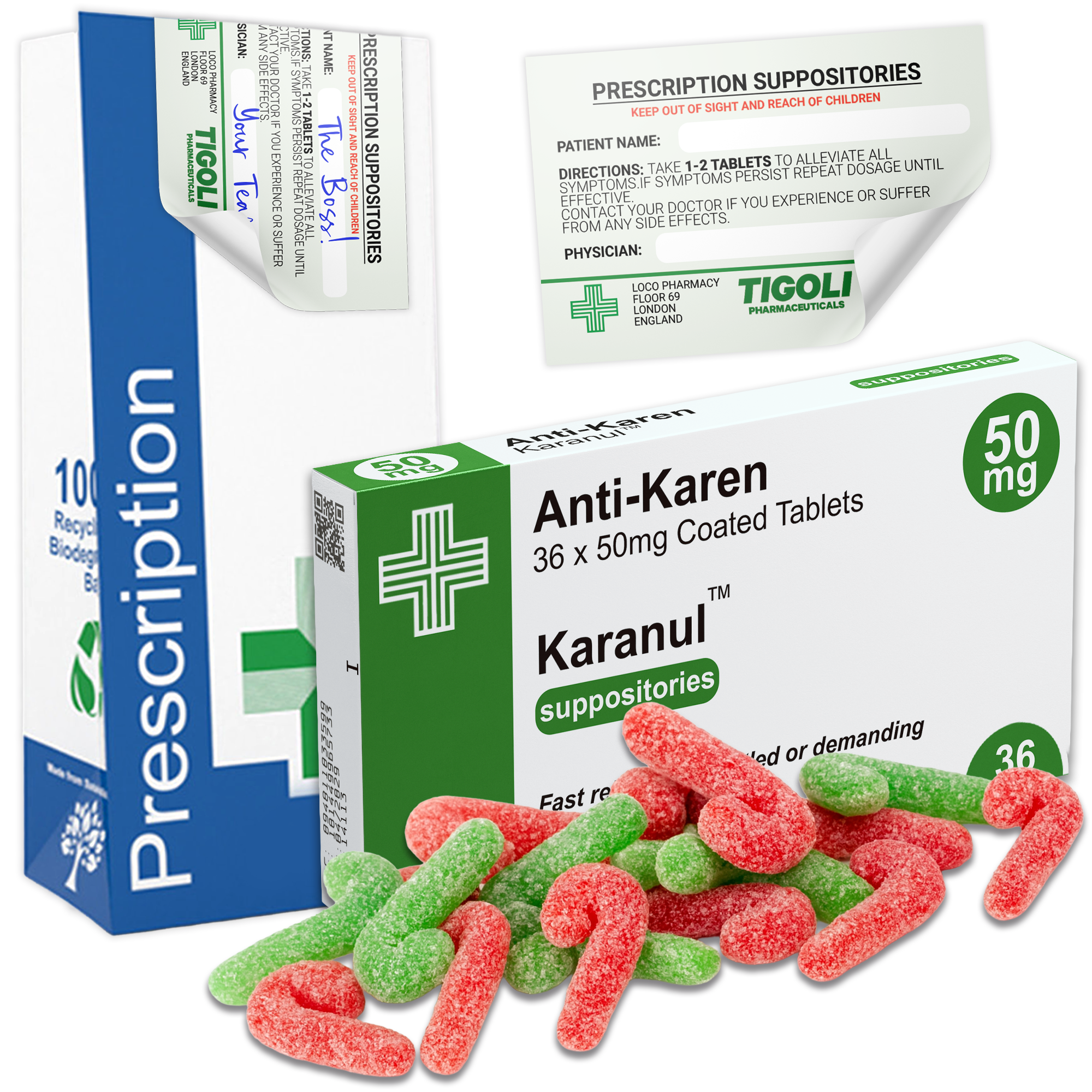 Caramelos de broma con receta médica anti-coños, 36 g | Veganos y vegetarianos Imagen principal del producto