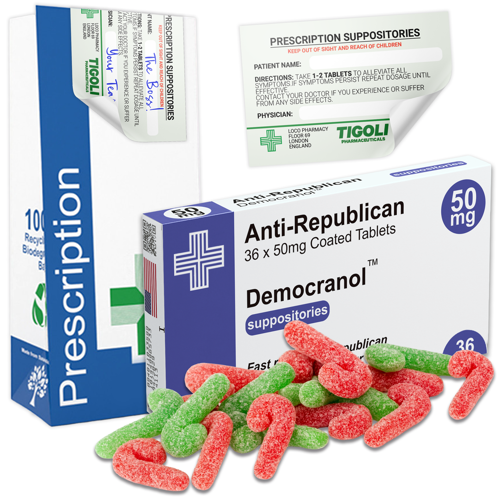 Anti-Republican Prescription Joke Xmas Candy Canes, 36g | Vegan & Vegetarian