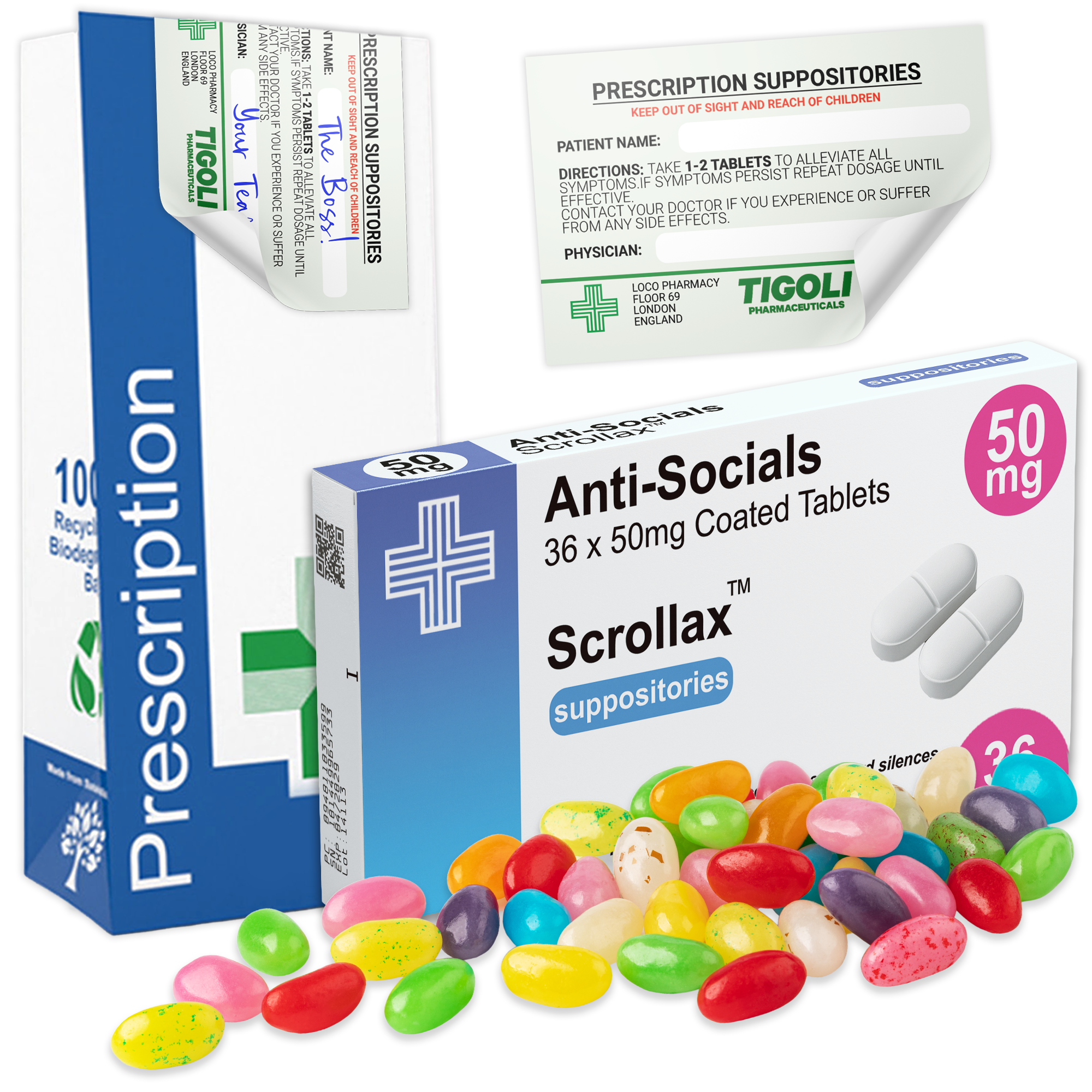 Caramelos de broma con receta médica anti-coños, 36 g | Veganos y vegetarianos Imagen principal del producto